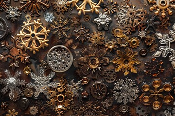 Steampunk Snowflakes a Captivating Background of Victorian-Inspired Cogs