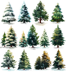Fototapeta premium Isolated pine tree on white, Festively decorated Christmas tree with snow 