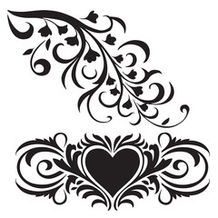 Heart and Branch Ornate Vector