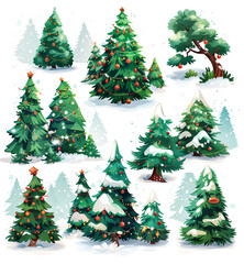 Isolated pine tree on white, Festively decorated Christmas tree with snow	
