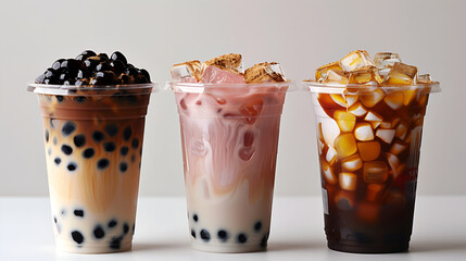 set of Bubble milk tea on white	