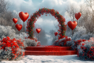 Basic podium background for advertising, Love banner for Valentine's Day, generative ai
