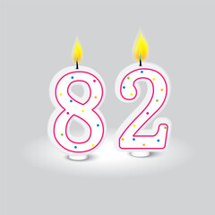 Birthday candles icon. Number eighty two. Colorful dotted. Vector illustration.