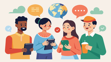 A language exchange program is organized to pair native speakers with those looking to learn a new language fostering cultural understanding within the community.. Vector illustration