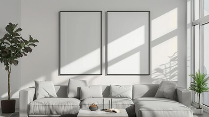 Frame mockup vertical ISO A paper size reflective glass mockup poster on the wall of living room Interior mockup Apartment background Modern interior design 3D render 26052024Mlap