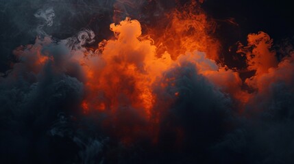 Fototapeta premium Empty Dark Stage with Orange Mist Fog Smoke - Platform Showcasing Artistic Work Product 