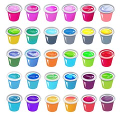 color paint buckets isolated on a white background 