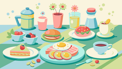 Desayuno con huevos y bebidas saludables servidos en la mesa.