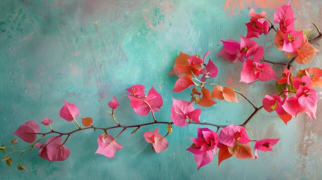 Colorful bougainvillea branches against a natural backdrop