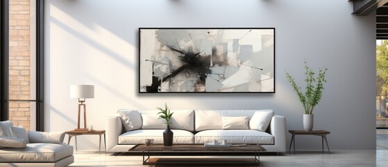 modern and sophisticated minimal interior design of a living room with contemporary art on the wall