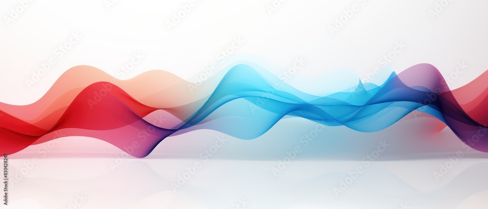 Wall mural tridimensional abstract banner illustration of floating waves in blue and red isolated on a white background