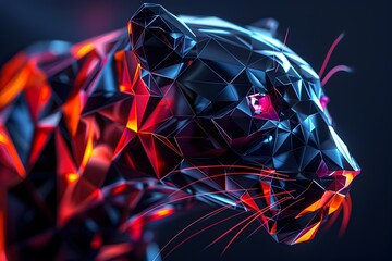 Faceted Animal Figure in a Futuristic and Sleek Digital 3D