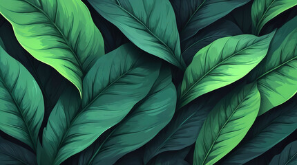 Background of dark green tropical leaves