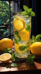 lemonade glass on a professional presentation with amazing details, nice light and colors