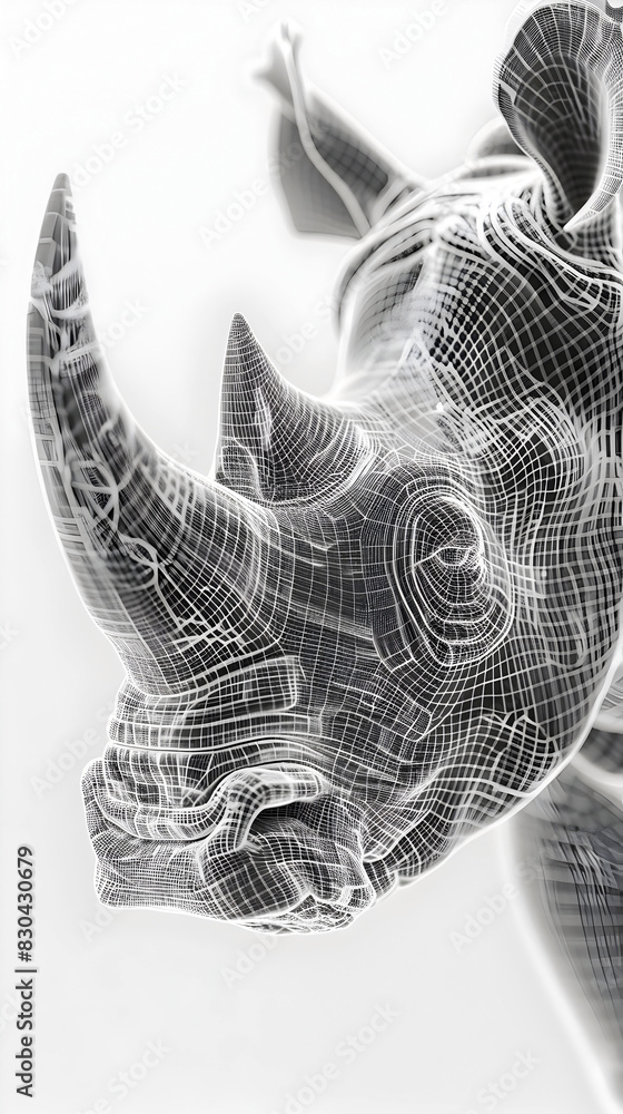 Wall mural hyper-detailed wireframe animal form sculpture in minimalist digital with cinematic photographic sty