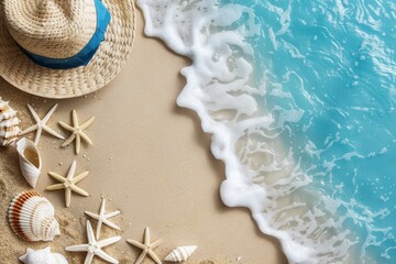 Beach product background - generative ai