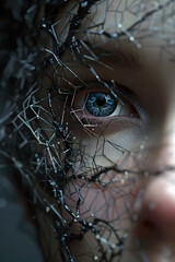 Hypnotic Depiction of a Face Consumed by an Enigmatic Extraterrestrial Brain Implant in Dramatic Chiaroscuro