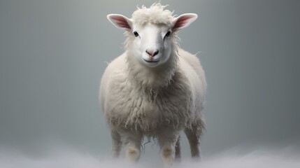 Fototapeta premium Full-body sheep kid standing looking at camera isolated on plain background