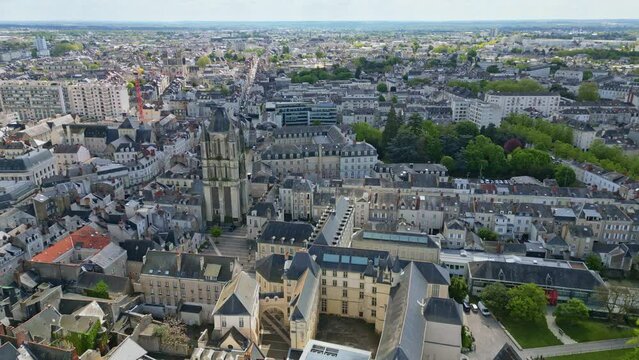 Tour Saint-Aubin tower, Angers in France. Aerial forward