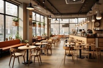interior design of a cafe with nice natural light