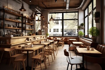 interior design of a cafe with nice natural light