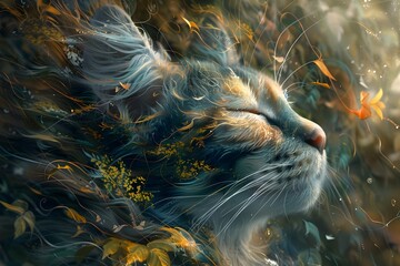 Mesmerizing Feline-Canine Hybrid in Enchanted Woodland Fantasy Realm