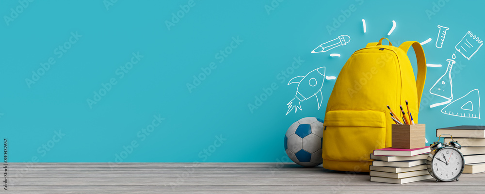 Aufkleber copy space background for new semester of school concept. 3d rendering