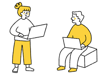 Man and woman working on computer together