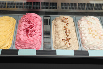 Ice cream flavours in trays
