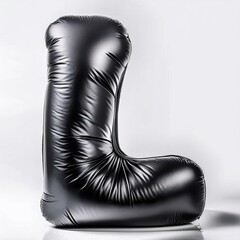 Inflate, puffy shapes made of black soft detailed leather, folds and wrinkles on material, isolated on white.
