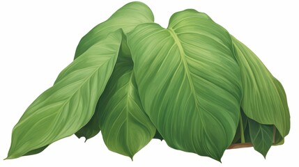 Green leaves of a tropical plant on a white background.