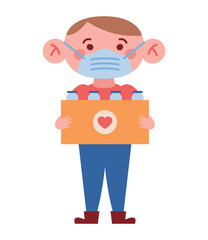 boy donating medical supplies