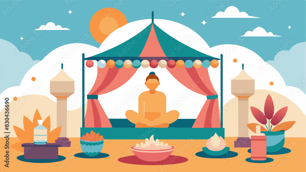 Poster in between workshops fairgoers can take a break and relax in a designated meditation area complete w