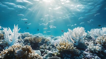 Obraz premium Bleached Coral Reef: A Glimpse of the Ocean's Silent Crisis