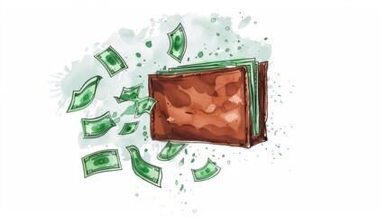 Wallet cash money with dollar sign. Money icon illustration. Cash, payment and financial elements concept.
