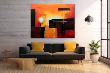 Modern art of a sunset painting architecture furniture.