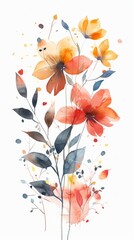 Summer, wild flowers, watercolor, illustration, hand drawn. Set of isolated elements of flowers, abstract art.