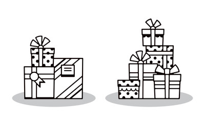 Obraz premium A set of simple black and white illustrations of many presents
