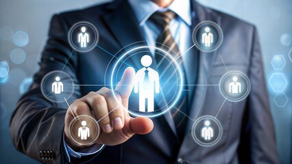 Onboarding concept. Person touch virtual onboarding icon for human resources business industry to introduce newly hired employee into an organization with behavior, welcome, knowledge, and skills