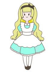 アリスの格好をした女の子の手書きイラスト
