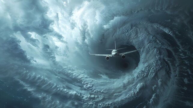 Airplane Navigating Through Hurricane s Powerful Air Pockets Amidst Turbulent Skies