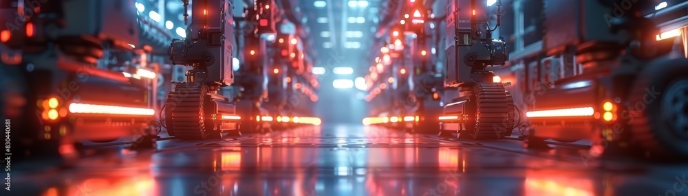 Poster futuristic data center with advanced technology, bright lights, and servers. high-tech architecture 