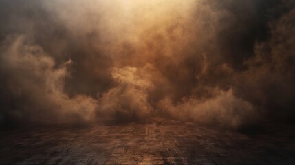 Empty Dark Stage with Brown Mist Fog Smoke - Platform Showcasing Artistic Work Product
