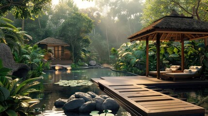 Nestled amidst verdant foliage and caressed by a soft, balmy breeze, this outdoor natural beauty spa beckons as an oasis of serenity.
