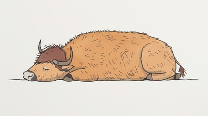 Cute cartoon yak sleeping, hand drawn illustration