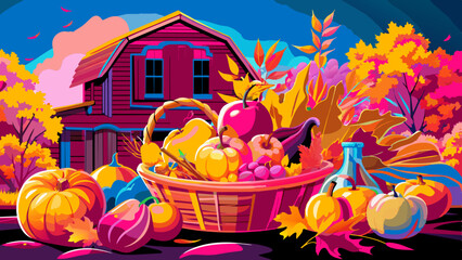 Autumn Harvest Festival with Vibrant Foliage and Bountiful Produce