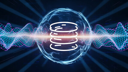 Structured database. Abstract digital wave particle. Digital music background. Sound vibrations. Futuristic dotted wave. Big data analytics. 3D illustration of nano particles in cyberspace