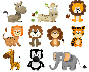 White background, baby cute animals