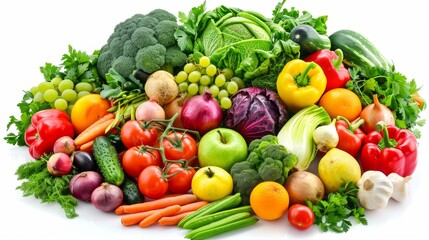 Fruits and vegetables isolated on a white background. Healthy food. Flat lay,top view.