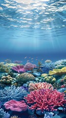 Vibrant Coral Reef Underwater Scene Showcasing Diverse Marine Life
